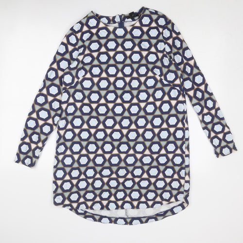 H&M Womens Blue Geometric Cotton A-Line Size M Round Neck Zip
