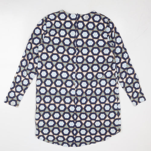 H&M Womens Blue Geometric Cotton A-Line Size M Round Neck Zip