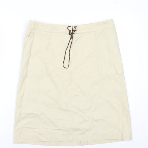 NEXT Womens Beige Cotton A-Line Skirt Size 14 Tie