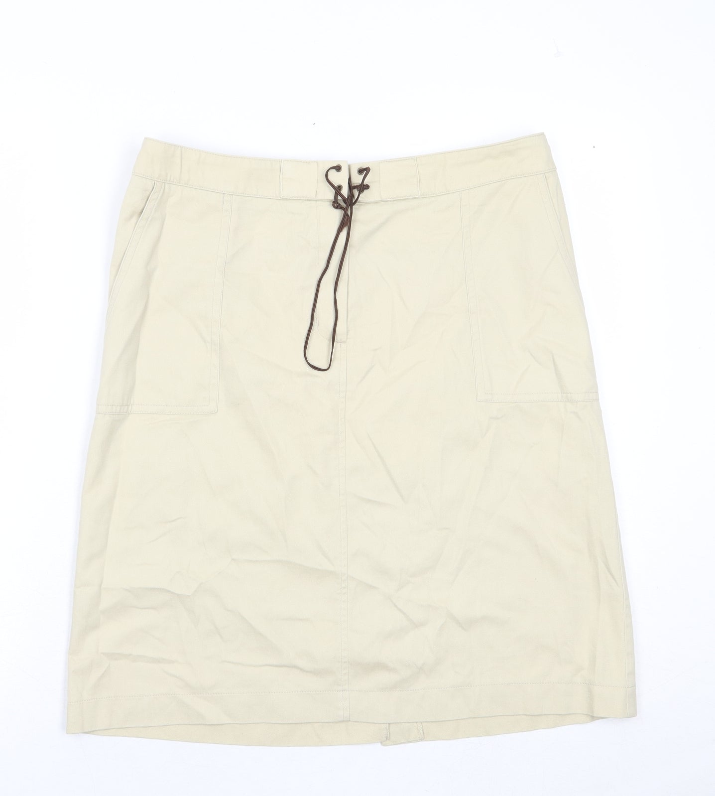 NEXT Womens Beige Cotton A-Line Skirt Size 14 Tie