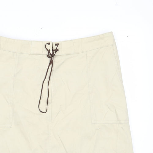 NEXT Womens Beige Cotton A-Line Skirt Size 14 Tie