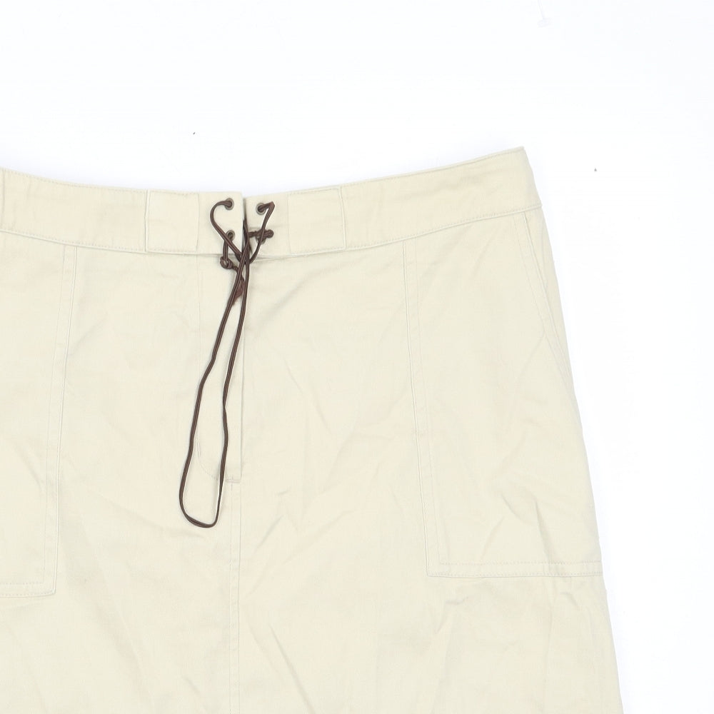 NEXT Womens Beige Cotton A-Line Skirt Size 14 Tie