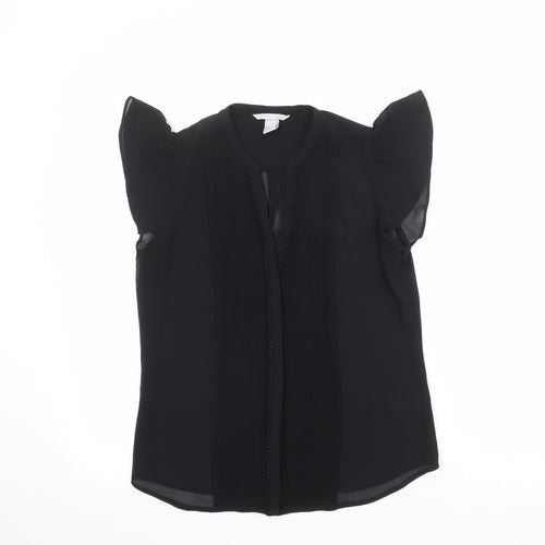 H&M Womens Black Polyester Basic Blouse Size 10 V-Neck