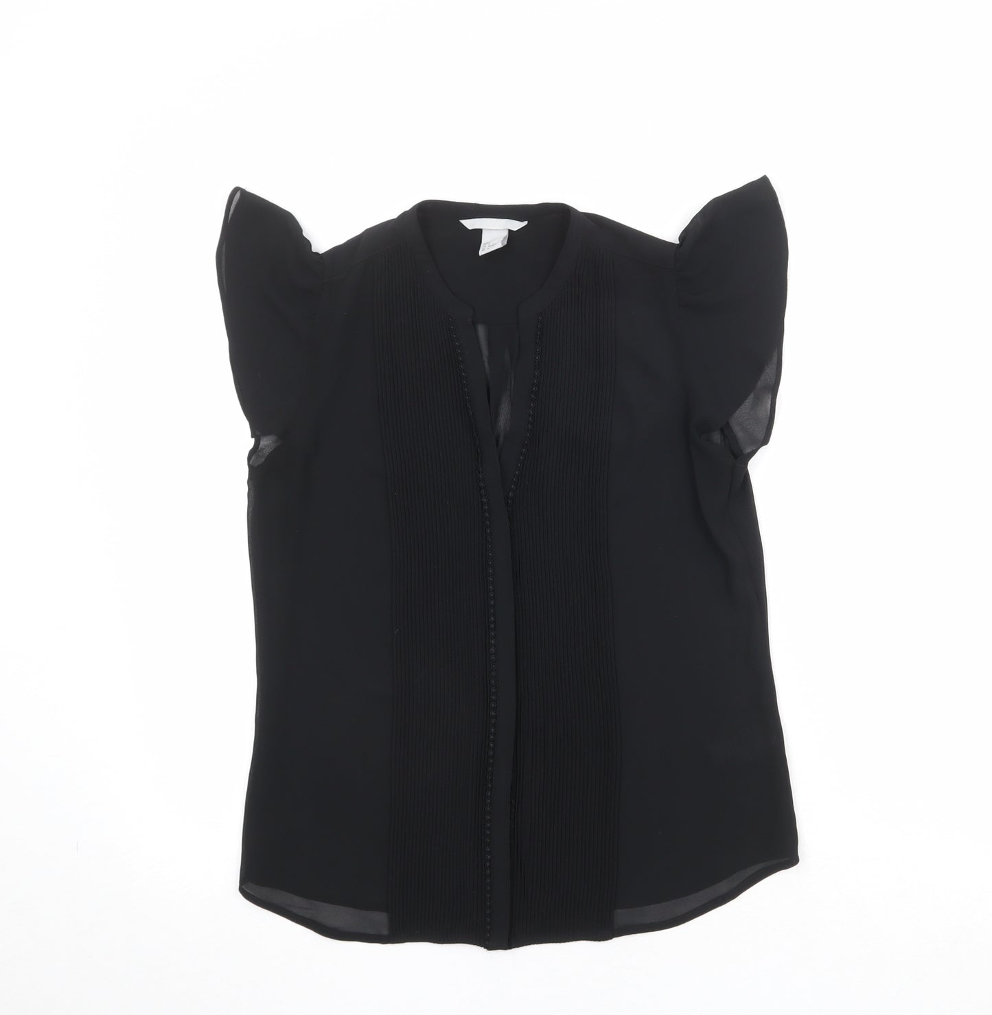 H&M Womens Black Polyester Basic Blouse Size 10 V-Neck