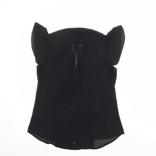 H&M Womens Black Polyester Basic Blouse Size 10 V-Neck