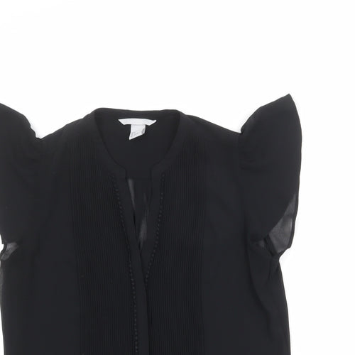 H&M Womens Black Polyester Basic Blouse Size 10 V-Neck
