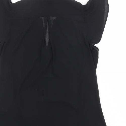 H&M Womens Black Polyester Basic Blouse Size 10 V-Neck