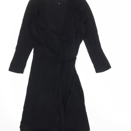 Bershka Womens Black Viscose Wrap Dress Size M V-Neck Tie