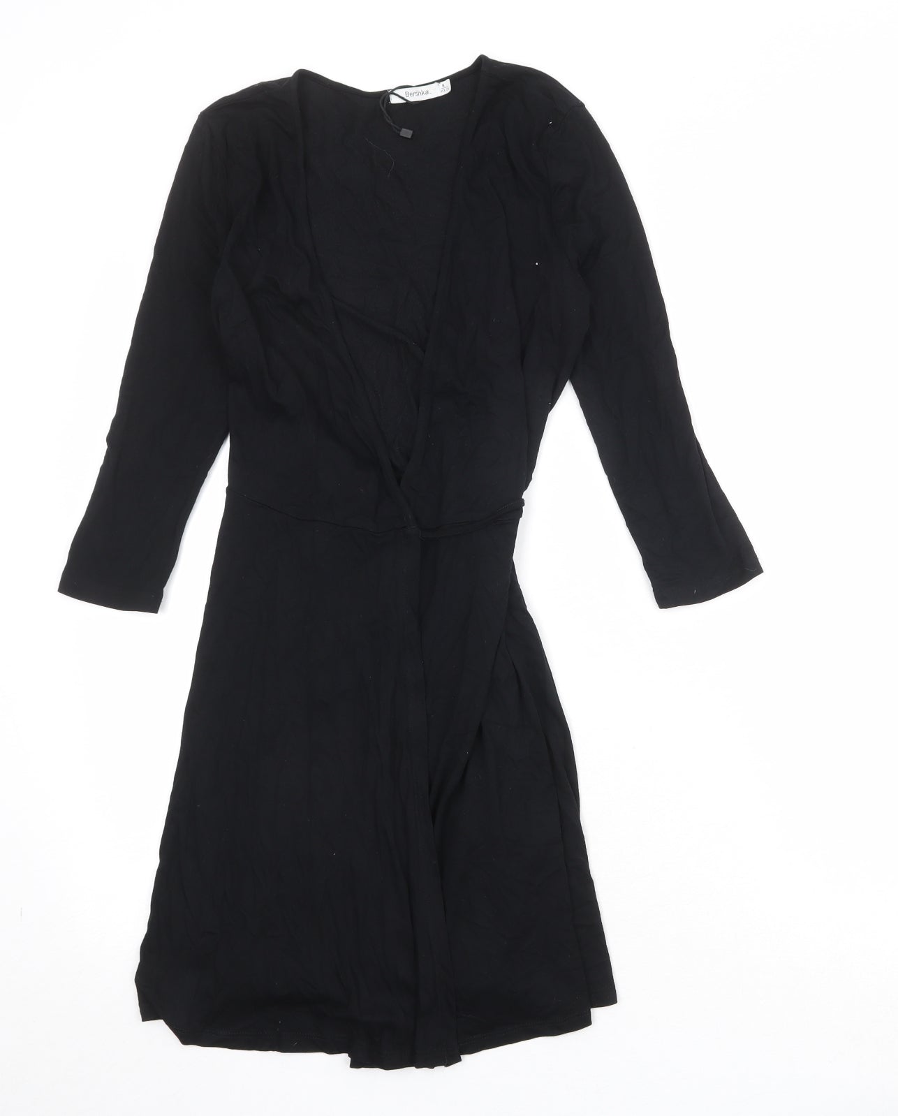 Bershka Womens Black Viscose Wrap Dress Size M V-Neck Tie