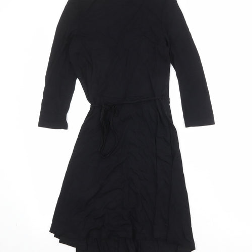 Bershka Womens Black Viscose Wrap Dress Size M V-Neck Tie