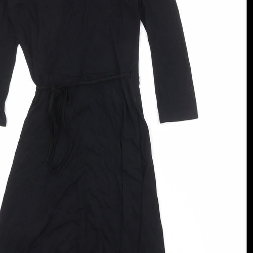 Bershka Womens Black Viscose Wrap Dress Size M V-Neck Tie