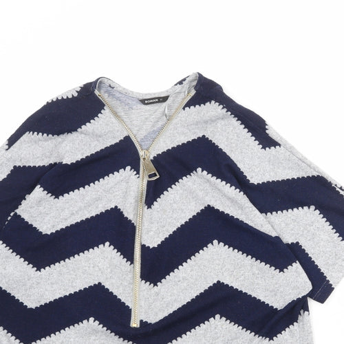 Roman Womens Grey V-Neck Herringbone Polyester Pullover Jumper Size 12
