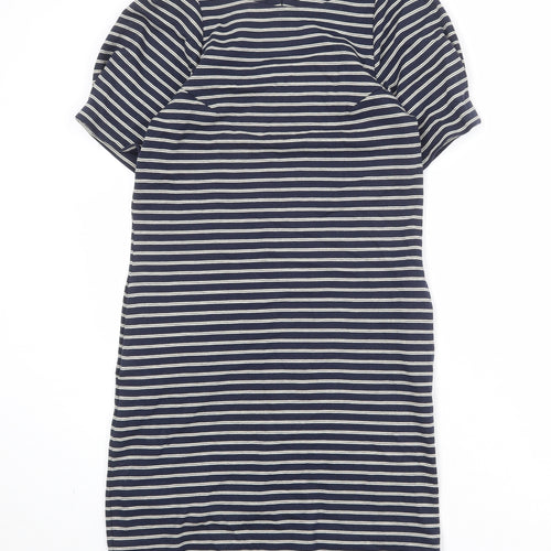 Mango Womens Blue Striped Cotton T-Shirt Dress Size S Boat Neck Pullover