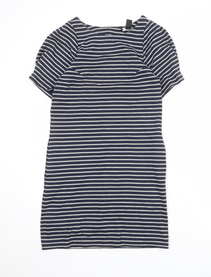 Mango Womens Blue Striped Cotton T-Shirt Dress Size S Boat Neck Pullover