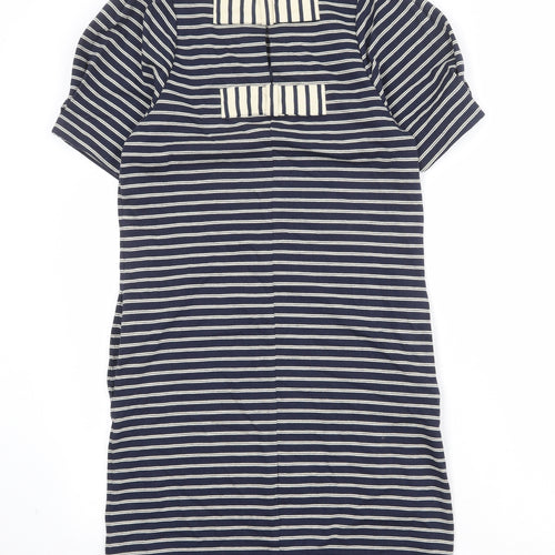 Mango Womens Blue Striped Cotton T-Shirt Dress Size S Boat Neck Pullover