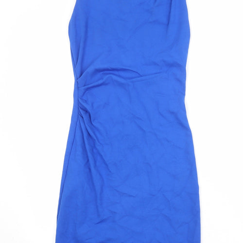 Mango Womens Blue Viscose Sheath Size S Boat Neck Zip