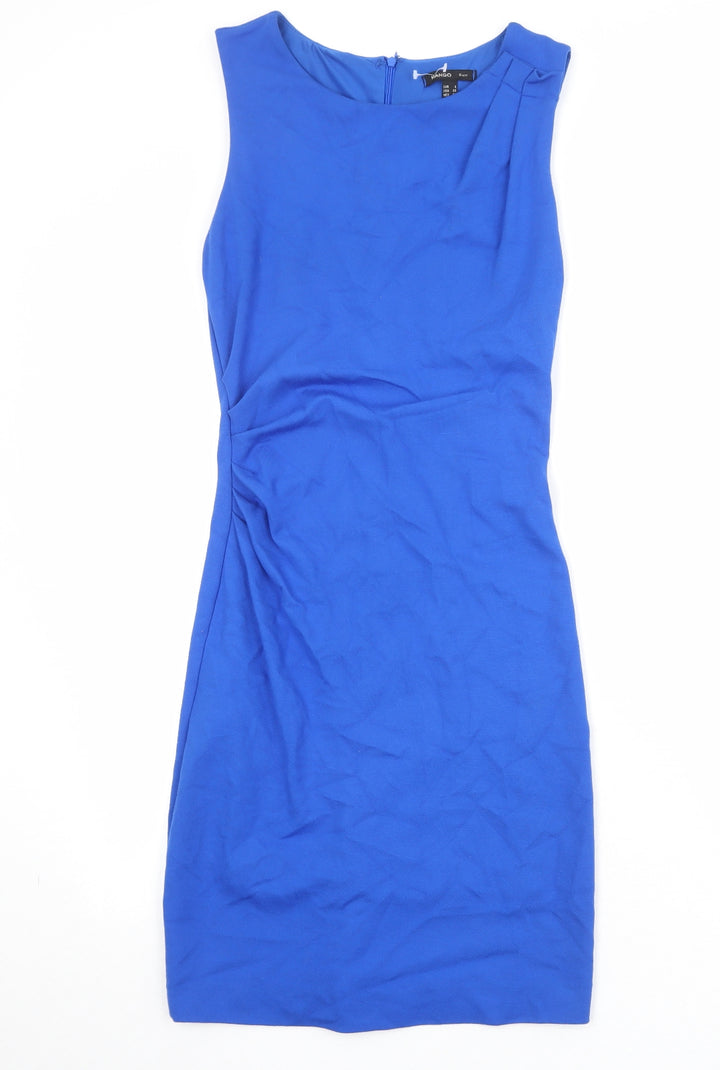 Mango Womens Blue Viscose Sheath Size S Boat Neck Zip