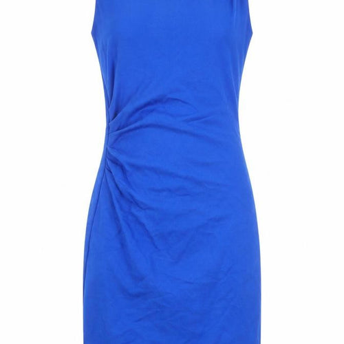 Mango Womens Blue Viscose Sheath Size S Boat Neck Zip