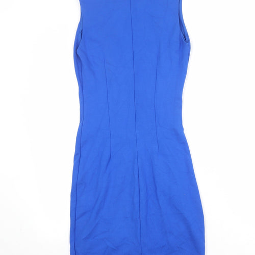 Mango Womens Blue Viscose Sheath Size S Boat Neck Zip