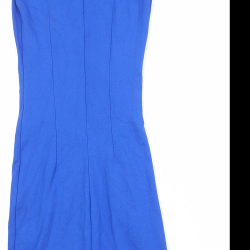 Mango Womens Blue Viscose Sheath Size S Boat Neck Zip