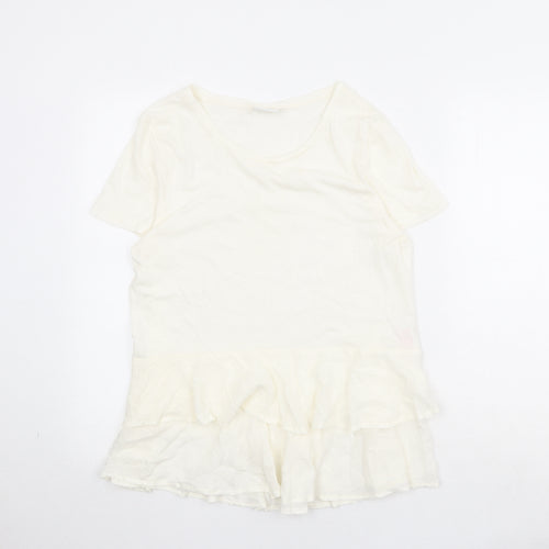 Villa Womens Ivory Viscose Basic T-Shirt Size L Round Neck