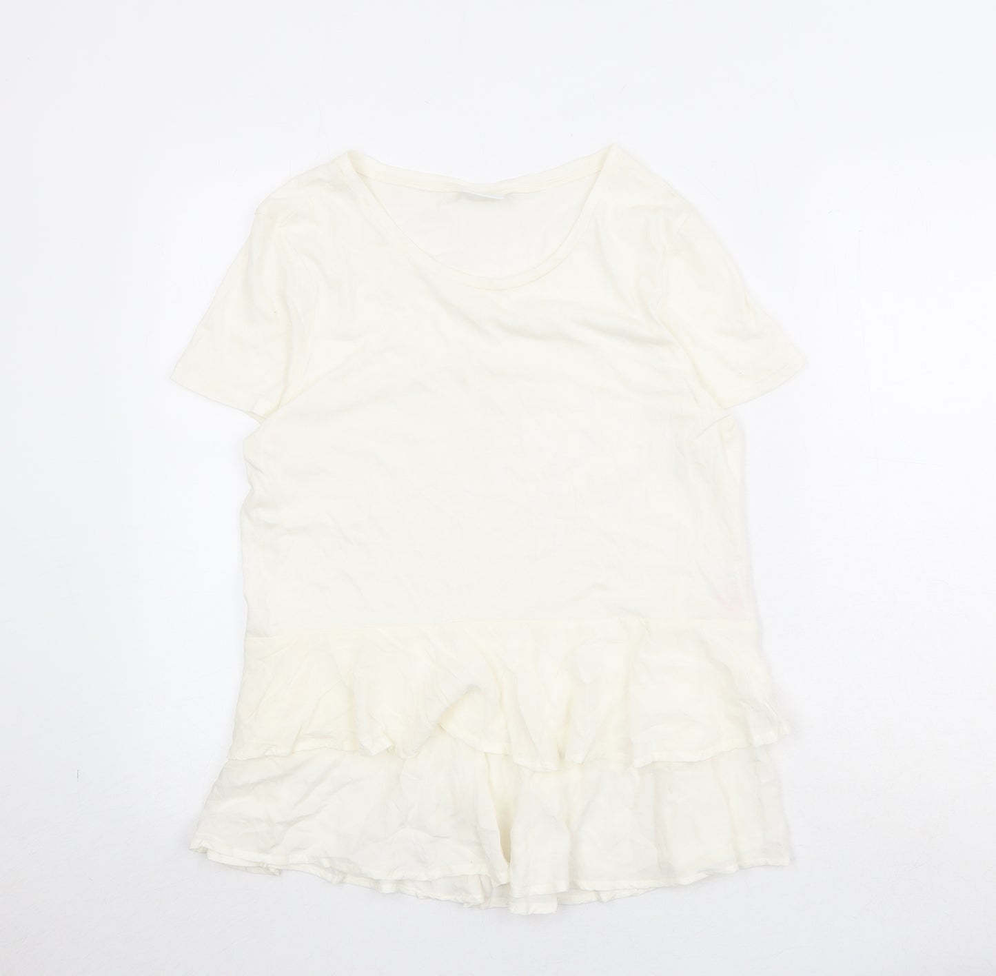 Villa Womens Ivory Viscose Basic T-Shirt Size L Round Neck