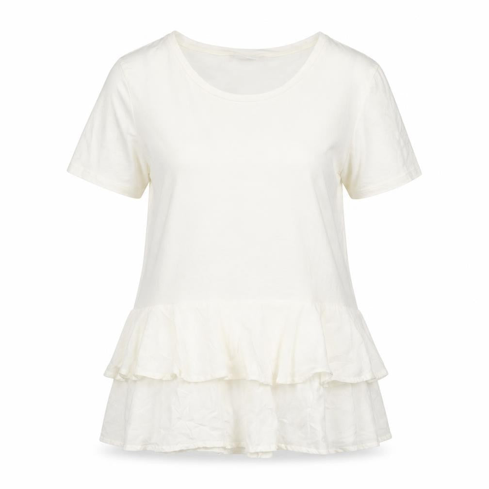 Front view of Villa women’s ivory viscose basic t-shirt, size L, round neck