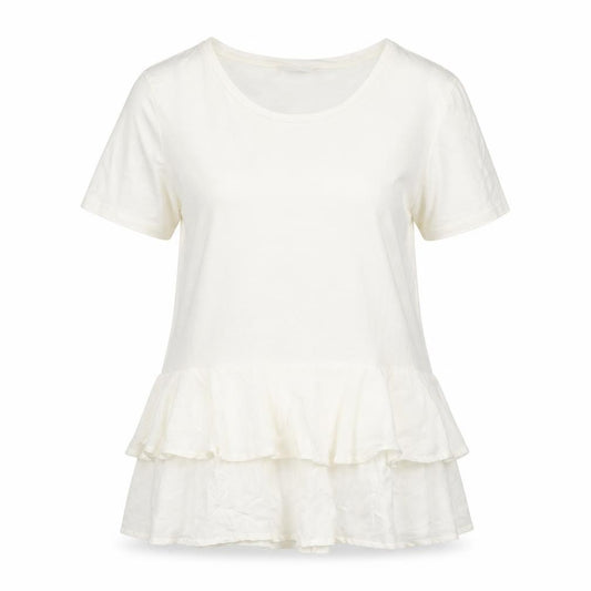 Front view of Villa women’s ivory viscose basic t-shirt, size L, round neck