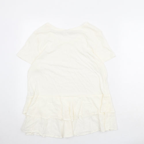 Villa Womens Ivory Viscose Basic T-Shirt Size L Round Neck