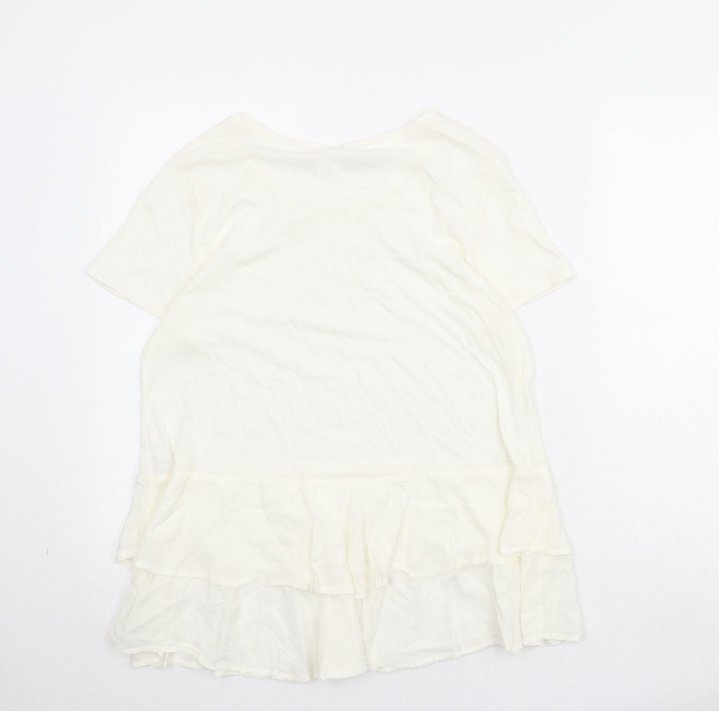Villa Womens Ivory Viscose Basic T-Shirt Size L Round Neck