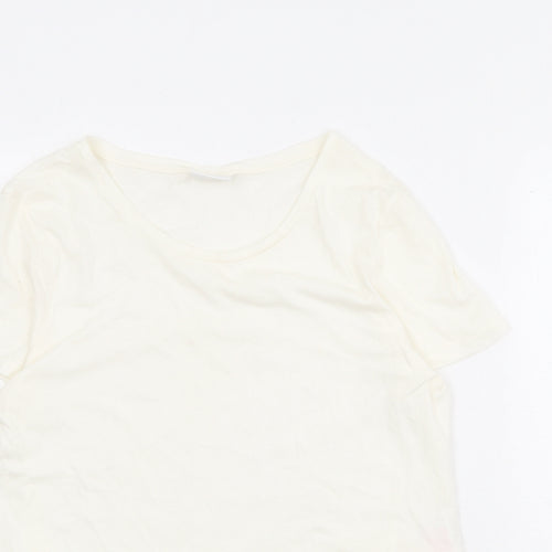 Villa Womens Ivory Viscose Basic T-Shirt Size L Round Neck