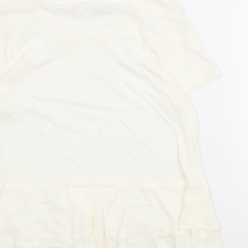 Villa Womens Ivory Viscose Basic T-Shirt Size L Round Neck