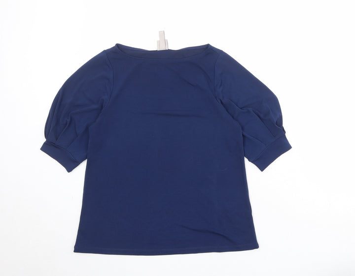 H&M Womens Blue Polyester Basic Blouse Size XS Round Neck