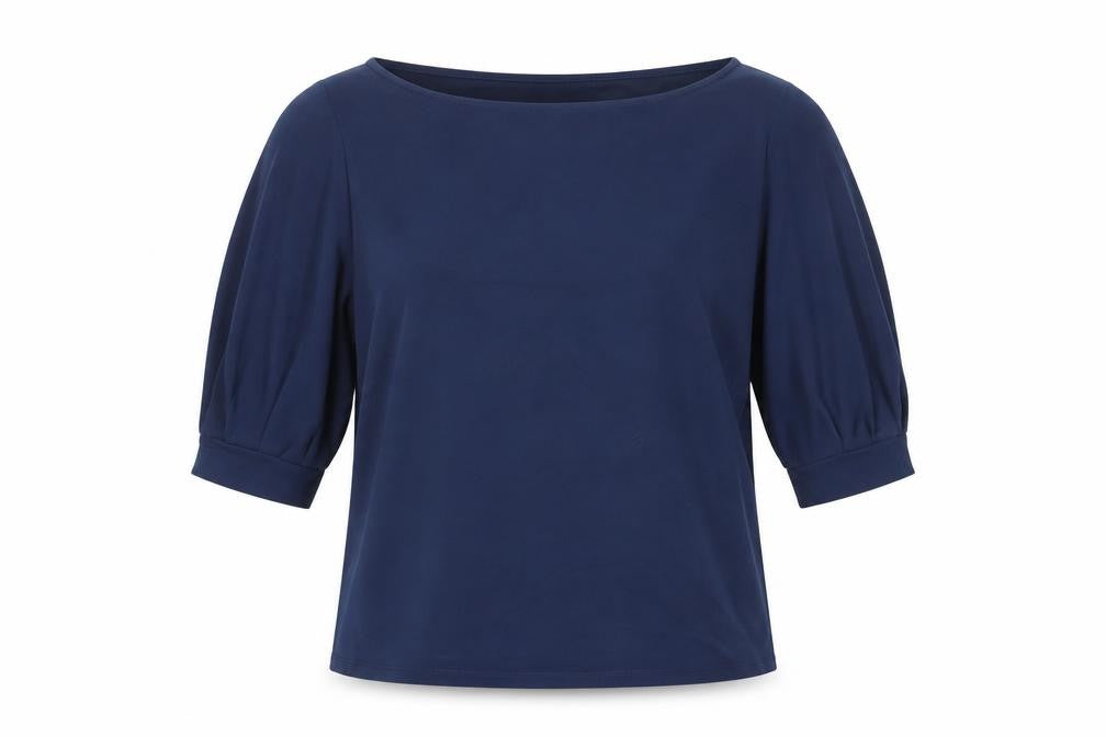 Front view of H&M women’s blue polyester basic blouse, size XS, round neck