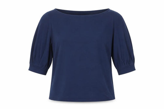 Front view of H&M women’s blue polyester basic blouse, size XS, round neck