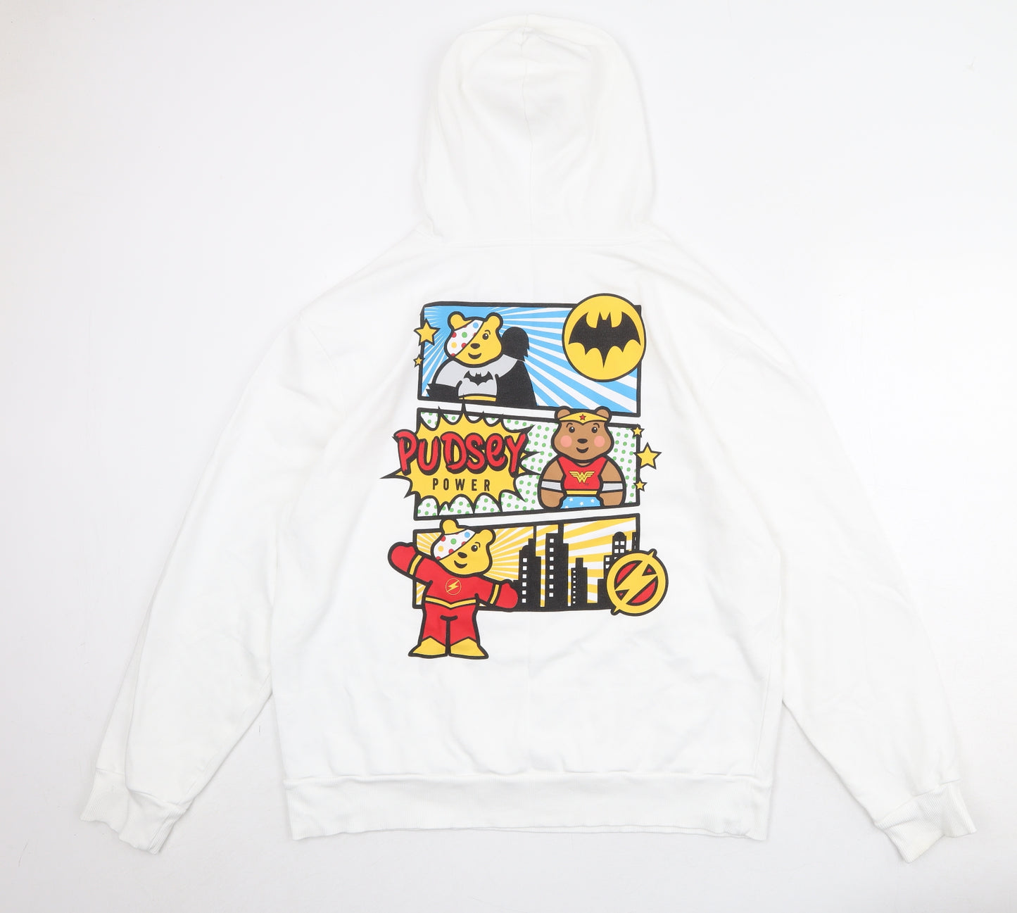 Justice League Womens White Cotton Pullover Sweatshirt Size 16 Pullover - Pudsey Justice League Size 16-18