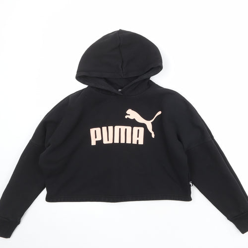 PUMA Girls Black Cotton Pullover Hoodie Size 11-12 Years Pullover