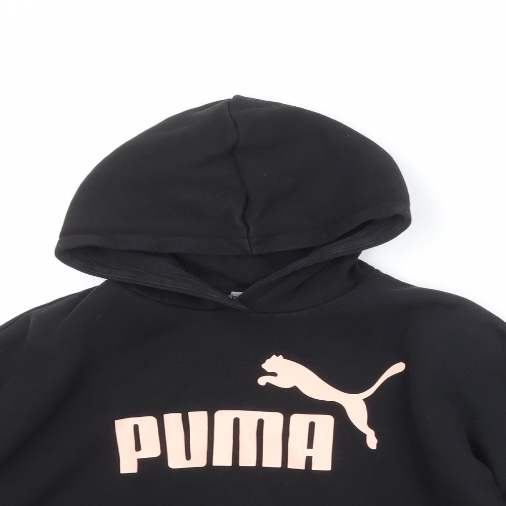 PUMA Girls Black Cotton Pullover Hoodie Size 11-12 Years Pullover