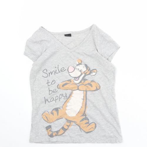 Disney Womens Green Cotton Basic T-Shirt Size 8 V-Neck - Size 8/10, Tigger Print