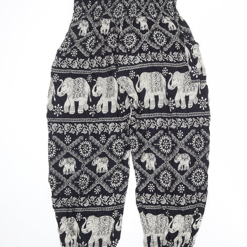 Forgotten Tribes Womens Black Geometric Viscose Harem Trousers Size L Regular - Elephant Print