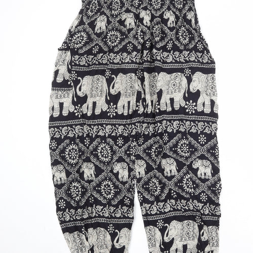 Forgotten Tribes Womens Black Geometric Viscose Harem Trousers Size L Regular - Elephant Print