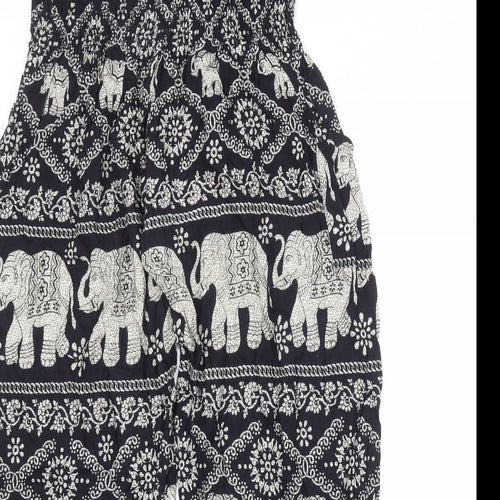 Forgotten Tribes Womens Black Geometric Viscose Harem Trousers Size L Regular - Elephant Print