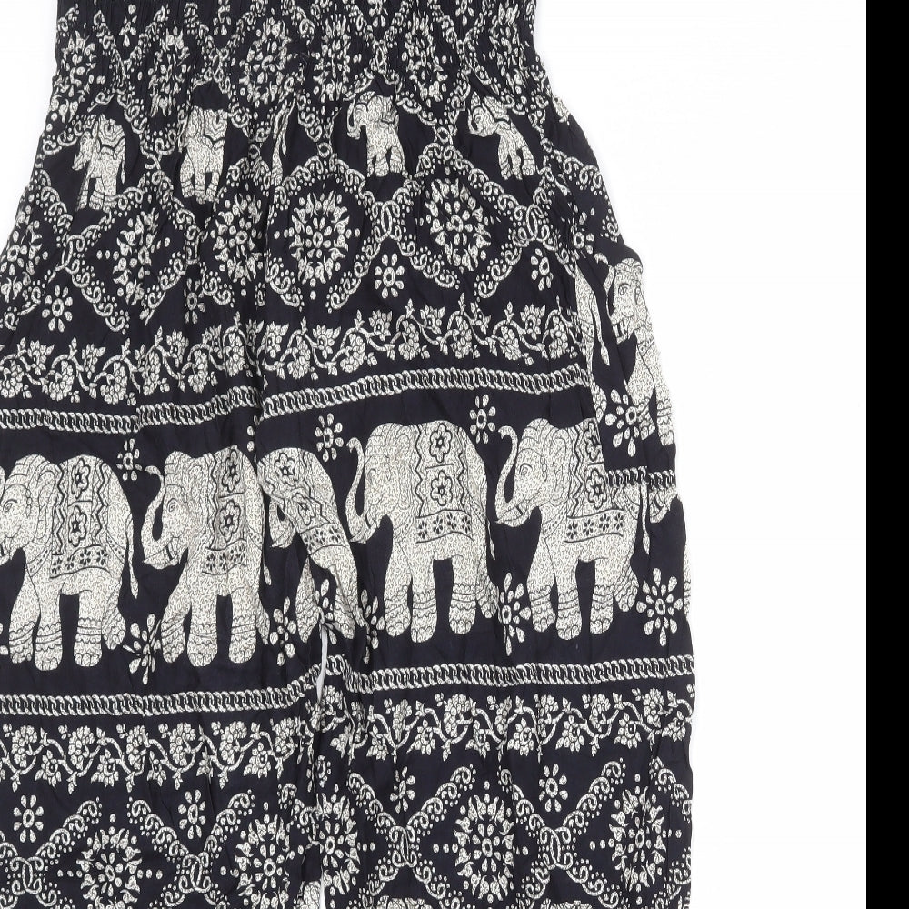 Forgotten Tribes Womens Black Geometric Viscose Harem Trousers Size L Regular - Elephant Print