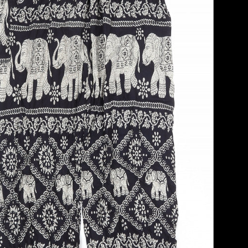 Forgotten Tribes Womens Black Geometric Viscose Harem Trousers Size L Regular - Elephant Print
