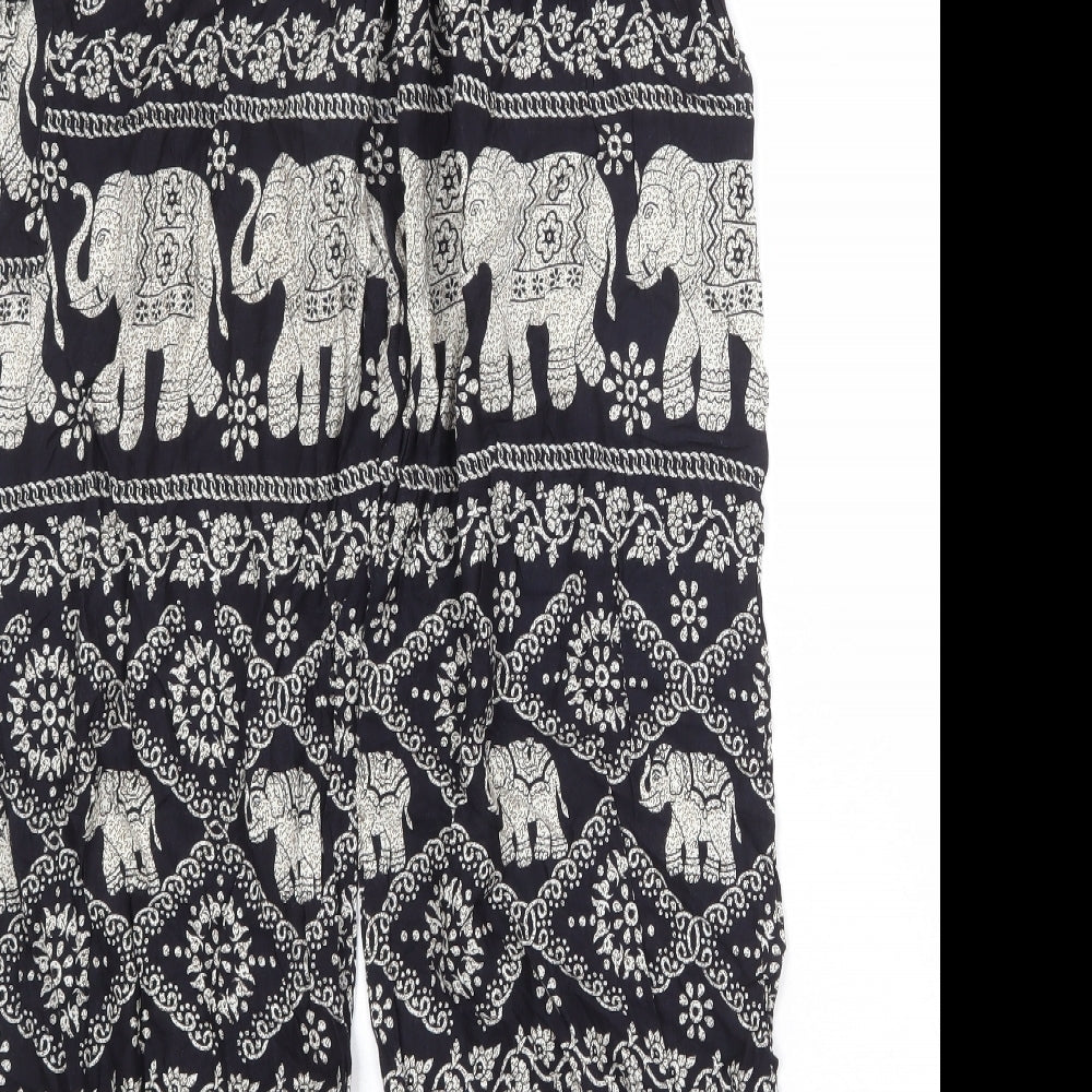 Forgotten Tribes Womens Black Geometric Viscose Harem Trousers Size L Regular - Elephant Print