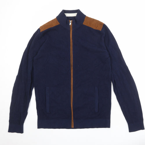 Jules Mens Blue High Neck Cotton Full Zip Jumper Size L Long Sleeve