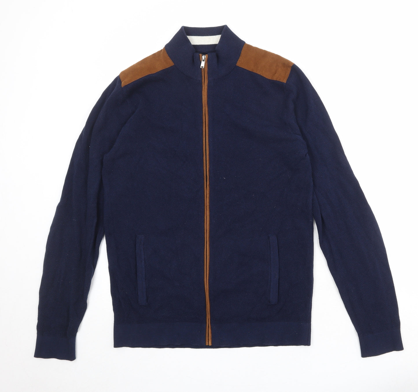 Jules Mens Blue High Neck Cotton Full Zip Jumper Size L Long Sleeve