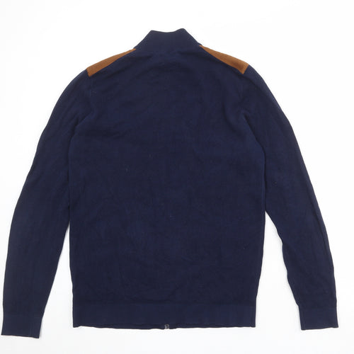 Jules Mens Blue High Neck Cotton Full Zip Jumper Size L Long Sleeve