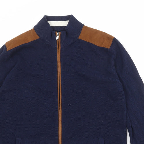 Jules Mens Blue High Neck Cotton Full Zip Jumper Size L Long Sleeve