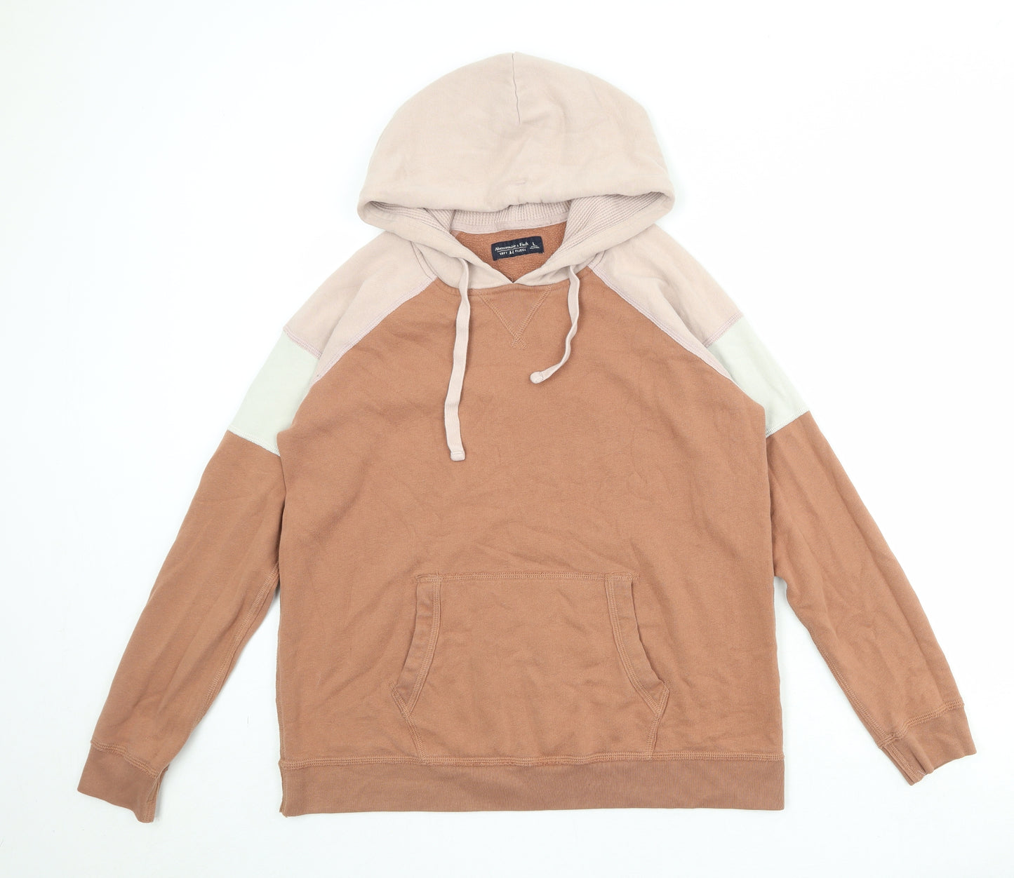 Abercrombie & Fitch Womens Pink Colourblock Cotton Pullover Hoodie Size L Pullover